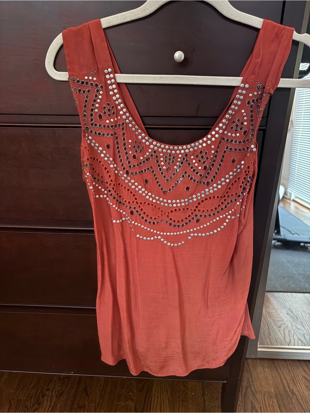 Plenty by Tracy Reese Coral Tank with Silver Stud Embellishment
